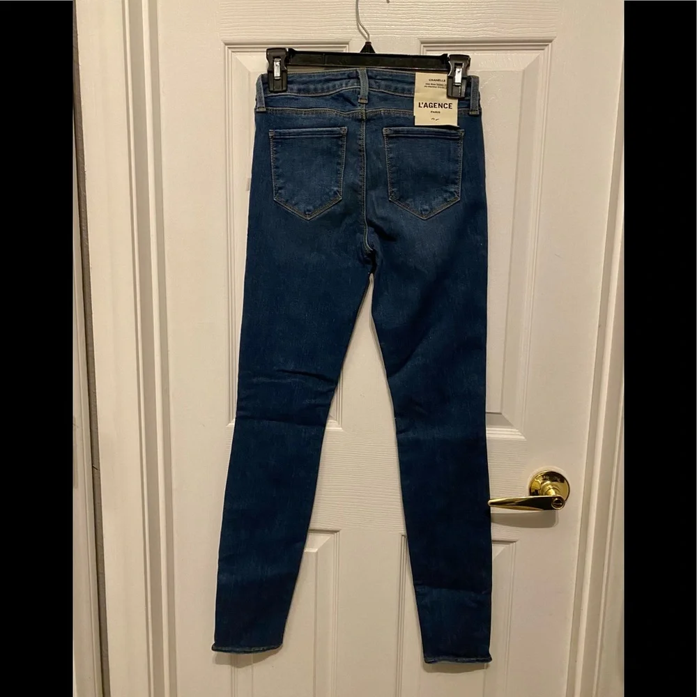 L’AGENCE Chanelle Mid Rise Skinny Zip Jean Dark Vintage Sz 25 NWT New Lagence